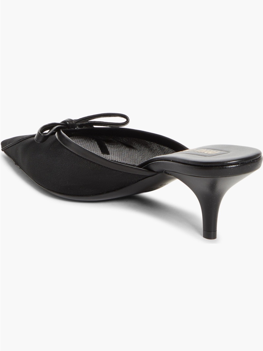 Authentic Miu Miu Black Leather Bow Mesh Fabric 55mm Kitten Heel Mule 8.5US 38EU - Picture 2 of 12